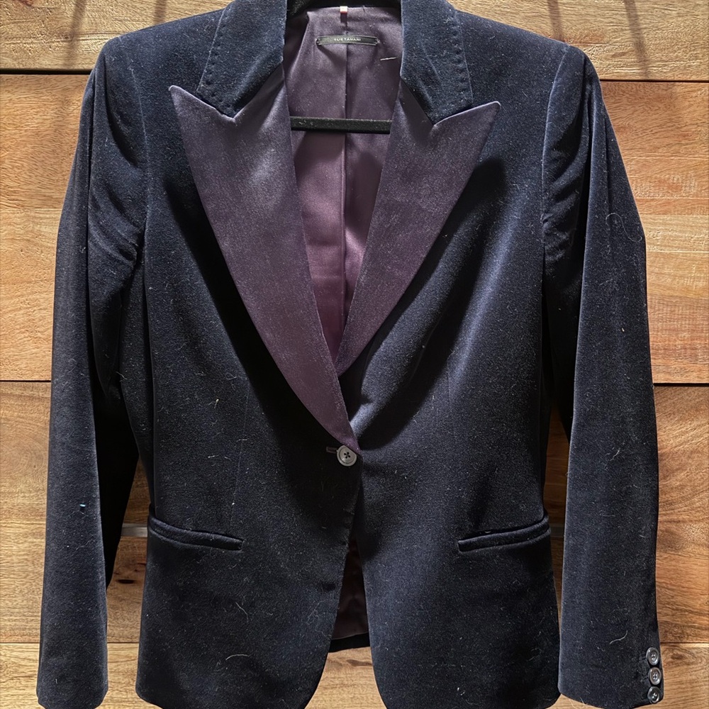 Elie Tahari Navy Blue Velvet Blazer